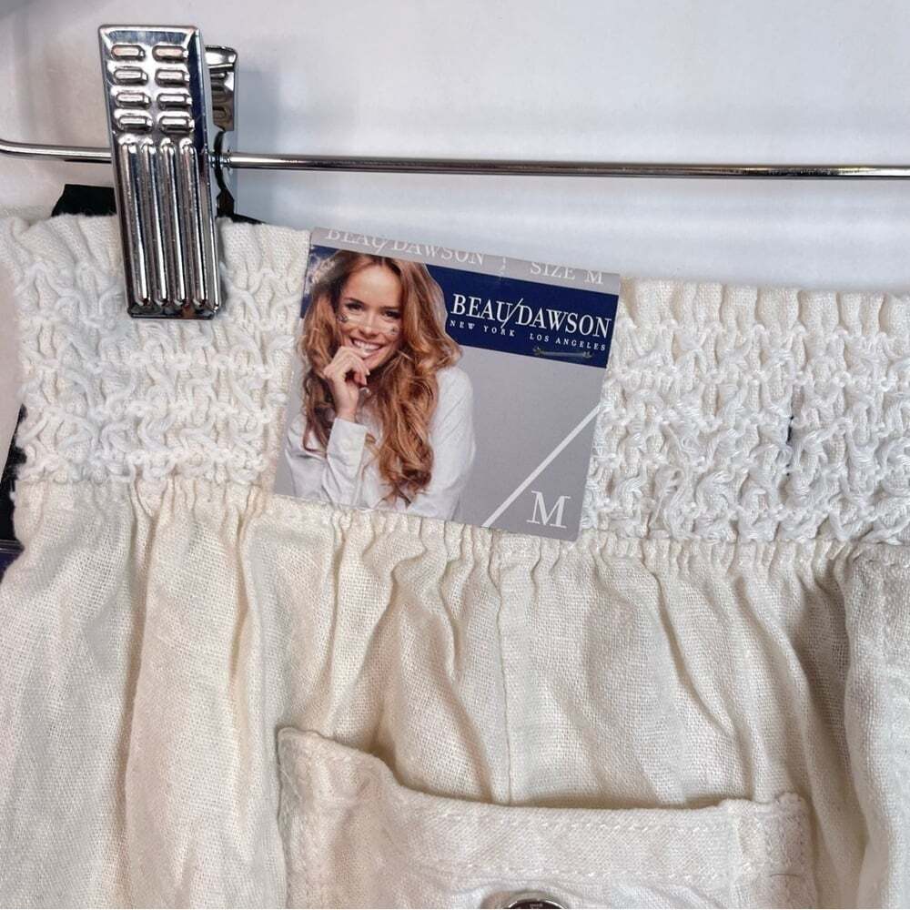 Beau Dawson White Linen Elastic Waistband Trousers Loungewear Beachy Pants Sz. M - Picture 13 of 16